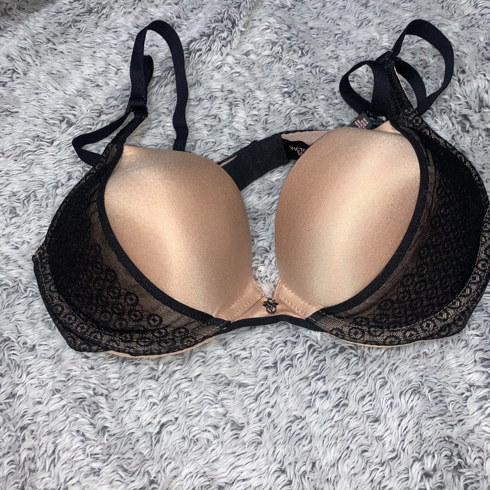 Tan and black push up bra